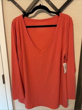 torrid Coral V-Neck Long Sleeve Ribbed Top
